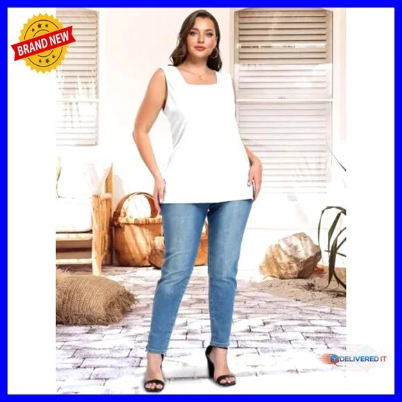 3 Pack Square Neck Tank Tops Sleeveless Summer Tees Casual Beach Wear - Picture 4 of 6